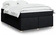 Box Spring Bed with Mattress, Queen Size 153 x 203 cm, Black Fabric Bed Frame, Pocket Spring Mattress with Mattress Topper, Sturdy Slats, Modern Design for Bedroom Furniture
