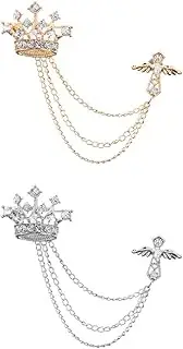 [Huture] 2Packs Men's Crown Brooch Lapel Pin Badge Hanging Chains Collar Brooches Pin for Career Suit Tuxedo of Shirts Tie Hat Scarf for Boyfriend Father Birthday Gold/Silver