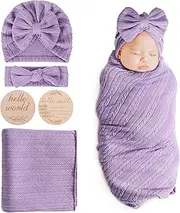 DRESHOW Newborn Floral Swaddle Receiving Blanket with Headbands Hats Sleepsack Toddler Warm (Pack 1, 3) (Doughnut with Headbands)