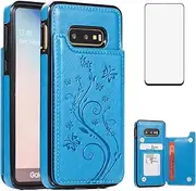 Phone Case for Samsung Galaxy S10e with Tempered Glass Screen Protector and Card Holder Wallet Cover Stand Flip Leather Cell Accessories Glaxay S 10e Gaxaly 10se Galaxies Se10 Cases Women Men Blue