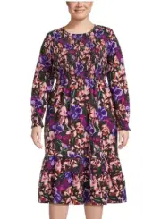 Terra & Sky Midi Dress Plus Size 4x (28W-30W) Floral Tiered Peasant Boho Gauze