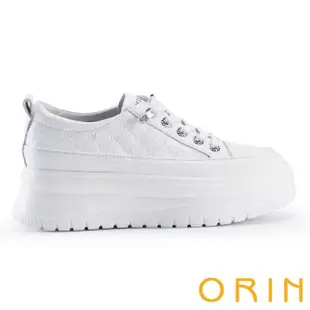 【ORIN】壓紋牛皮綁帶厚底休閒鞋(白色)