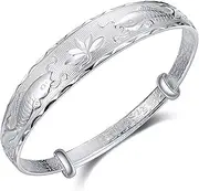 [Tbkoly] Fashion Silver Sterling Cuff Bangle Chain Bracelets,Women 925 Sterling Silver Adjustable Cuff Bangle Fish Lotus Bracelet Sterling Silver Jewellery