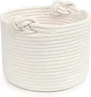 [ABenkle] Small Woven Basket, Cotton Rope Shelf Storage Basket, Small Round Easter Basket, Cute Baby Basket, Decorative Round Bin for Nursery Bedroom Bathroom, 9.4" x 9.4"x 7.1" Empty Gift Basket