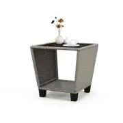 Outdoor Side Table Wicker Rattan Side Tables End Table for Patio with Glass