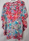 Tolani Womens TOP Large Tropical Teal Blue Corral Floral Bat Wing Flowy NEW