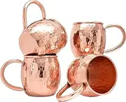 GRAINEX ENGINEER Pure Copper Hammered Moscow Mule Mug Cup with Copper Handle for Parties, Barware, 16 Oz Each, Set of 4