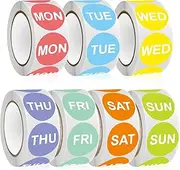 7 Day of The Week Sticker, 1" Round Day Dot Food Rotation Labels - 3500 Pcs Date Stickers for Food Containers (500 Labels/Roll)