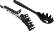 Sosoport 1 Set Silicone Spaghetti Spoon Pasta Tong Non-Stick Pasta Fork Set with Teeth Food Clip for Noodles BBQ Salad Serving Cooking Repairing Black