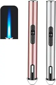 ibforcty 2pcs Refillable Butane Torch Lighter Adjustable Flame Lighter Jet Camping Lighter for Desserts, Creme Brulee, Welding, BBQ and Baking (Butane Gas Not Included) (Pink+Silver)
