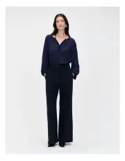 [Veronika Maine] GEORGETTE LACE TRIM GATHERED BLOUSE