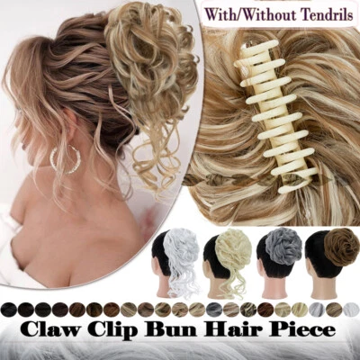 Claw Jaw Clip on in Messy Bun Hair Piece Extensions Scrunchie Updo Curly Chignon