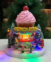 [MOMENTS IN TIME] Christmas Village Building, Cupcake Shop with LED Lights and Christmas Music - Battery Operated (not Included) (10.4" H x 9.5" W x 7.5" D)
