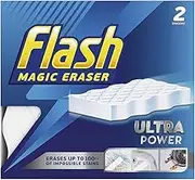 1 x Flash Ultra Power Magic Eraser Say Goodbye to Stubborn Stains and Marks with Chemical Free Multi-Functional Sponge Long-Lasting Easy Cleaning for Comfort and Effortless Shine (2pcs Pack)
