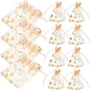 VANZACK 50pcs Heart Shaped Drawstring Mesh Jewelry Bags with Gold Foil Design for Versatile Present Wrapping and Storage for Valentines Day and Wedding Decorations