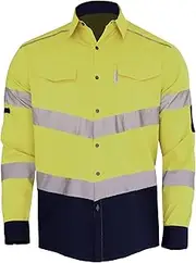 [BIG BEE] Victory Hi Vis Work Shirt Cotton Twill Long Sleeve Safety Workwear Reflective Tape