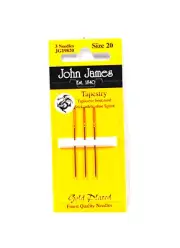 John James Cross Stitch Tapestry Gold Needles Size 20 3ct