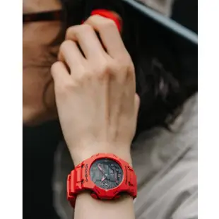 【CASIO 卡西歐】G-SHOCK 火焰紅 藍牙碳纖維核心防護雙顯手錶(GA-B001-4A)