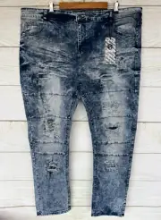 Encrypted Jeans Mens Size 46X34 Distressed Blue Acid Skinny Fit Stretch New