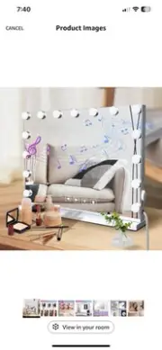 Hollywood Vanity Mirror with Lights and Bluetooth Speaker, 15 Dimmable LED Bulbs