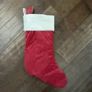 NWT Pottery Barn Classic Medium Red Ivory Velvet Christmas Stocking Mono Jonny