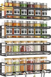 Spice Rack Wall Mounted 4 Pack for Spice Jars & Seasonings Screw/Adhesive Mount