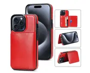 IPhone 15 Pro Max Wallet Case With Card Holder,Pu Leather RFID Blocking Shockproof Phone Case-Red