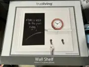 Trueliving Wall Shelf w/ Chalkboard & Key holder White 13.8" x 11.7" NEW