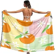 [RPLIFE] Cute Oranges Green Leaves Sarong Coverups for Women Tassel Honeymoon Sarong, Large, Cute Oranges Green Leaves, Large