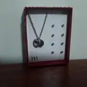 Womens necklace momogram M with 4 pairs earrings brand Jaclyn Smith new in box