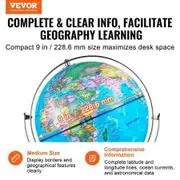 Illuminated World Globe with Stand 228.6 mm Educational Earth Globe with Stable Heavy Metal Base and LED Constellation Night Light HD Printed Map Spinning