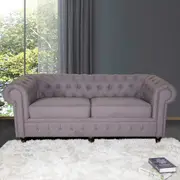 Cleo Chesterfield Styled Design 3 Seater Sofa Couch Fabric Grey Color