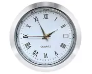 Mini Clock Insert 1-1/2 round Quartz Movement, White Face, Silver Tone Bezel, R