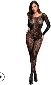 [PiurUf] Fishnet Socks Sensual Women Erotic Sexy Lingerie Stockings Transparent Open Crotch Mesh Bodystocking Fishnet Babydoll Crotchless Bodysuit Stockings (Color : 17, Size : M)