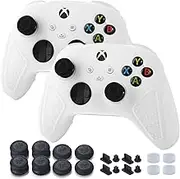 YoRHa Studded Protective Skins Cover for Xbox Series X/S Controller x 2 White Thumb Grips x 8, Plugs x 8, Anolog Protectors x 4