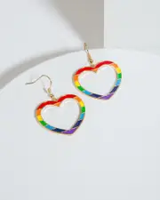 Rainbow Open Love Heart Hook Earrings