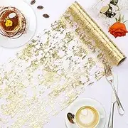 Gold Table Runner 11'' x 192'', Sequin Glitter Metallic Foil Thin Mesh Table Runner Roll, Gold Centerpiece Table Decorations for Wedding Birthday Party Baby Shower Spring Easter Graduation