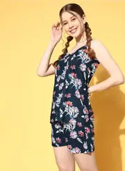 MBeautiful Women Floral Printed Shorts Set Night Suit (Small - 3XL)