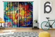 3D Watercolor Musical Notes NAO041 Photo Curtain Printing Fabric Window Fay