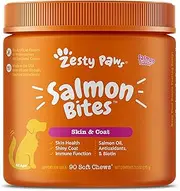 Zesty Paws Salmon Fish Oil Omega 3 For Dogs - With Wild Alaskan Salmon Oil - Anti Itch Skin & Coat + Allergy Support - Hip & Joint + Arthritis Dog Supplement - Omega-3 & 6 + Epa & Dha - 90 Chew Treats