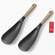 VOVOLY Cooking Spoon for Nonstick Cookingwares, Silicone Spoon Spoon for Mixing, Scoop, and Scrape, (Black-2 pack, 11.4'')