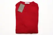NWT CRUCIANI Solid Red Cotton V-Neck Pique Knit Pullover Sweater XL (EU 54)