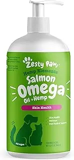 Zesty Paws Alaskan Salmon Oil with Hemp for Dogs & Cats - Omega 3 & 6 Fish Oil Pet Supplement with Epa & Dha - Anti Itching Skin & Coat Care + Hip & Joint Health - Heart & Immune Support - 32 Fl Oz