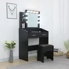 Diana Vanity Set with Shelves Cushioned Stool and Lighted Mirror- Black Dreamo