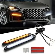 Qasim Daytime Running Light 6in Super Bright for Auto Car Motorcycle Decorative Front Tail Light DRL LED Strip White Yellow Turn Signal Streamer Sequential Flowing Strip Bar 12V (2Pcs, 15.5cm)