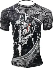 [Gruff Combat] BJJ Rash Guards, Grappling MMA Jiu Jitsu No Gi UFC Shirt, Fight Wear, Short Sleeves, Black, Athletic Fit, Men's, Polyester, Moisture Wicking & Compression Fit