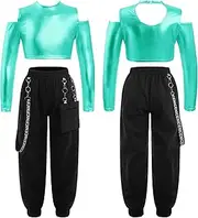 [iiniim] Girls Hip Hop Modern Jazz Dance Clothing Set Crop Tops with Jogger Pants Set Streetwear Gymnastic Leotard