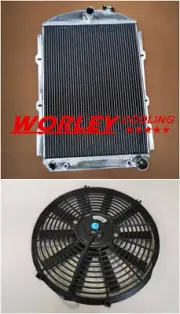 QLD-Aluminum radiator + fan for CHEVY HOT / STREET ROD 350 V8 1938 automatic new