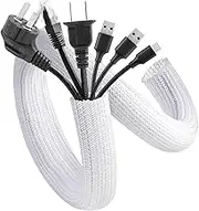 White Cable Sleeve,6.6ft(2M) Cable Organizer,Wire Protector Cable Wrap Cover for Desk PC, TV, Computer, USB, Braided Cord Management for Home and Office - 1/2 inch Inside Diameter
