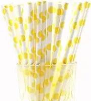 50-Pack Biodegradable Paper Drinking Straws for Party Supplies Bridal/Baby Shower Wedding Decorations, Bulk Paper Straws for Juices, Shakes, Smoothies, Lemon Theme
